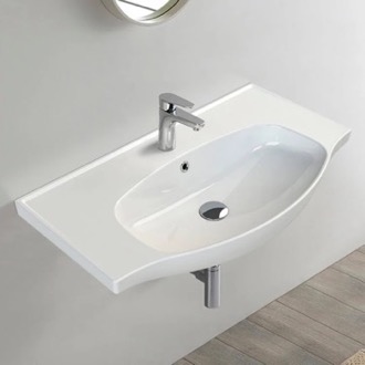 Bathroom Sink Rectangular White Ceramic Wall Mounted or Drop In Bathroom Sink CeraStyle 082400-U